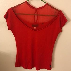 Diesel red v-neck tee with mesh top. Size M